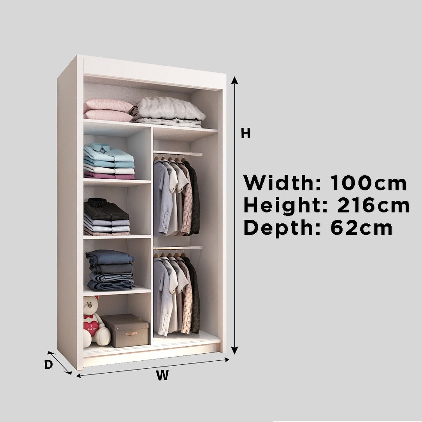 CHICAGO WARDROBE - Double Sliding Door Wardrobe With Hanging Rail by ZIUSA