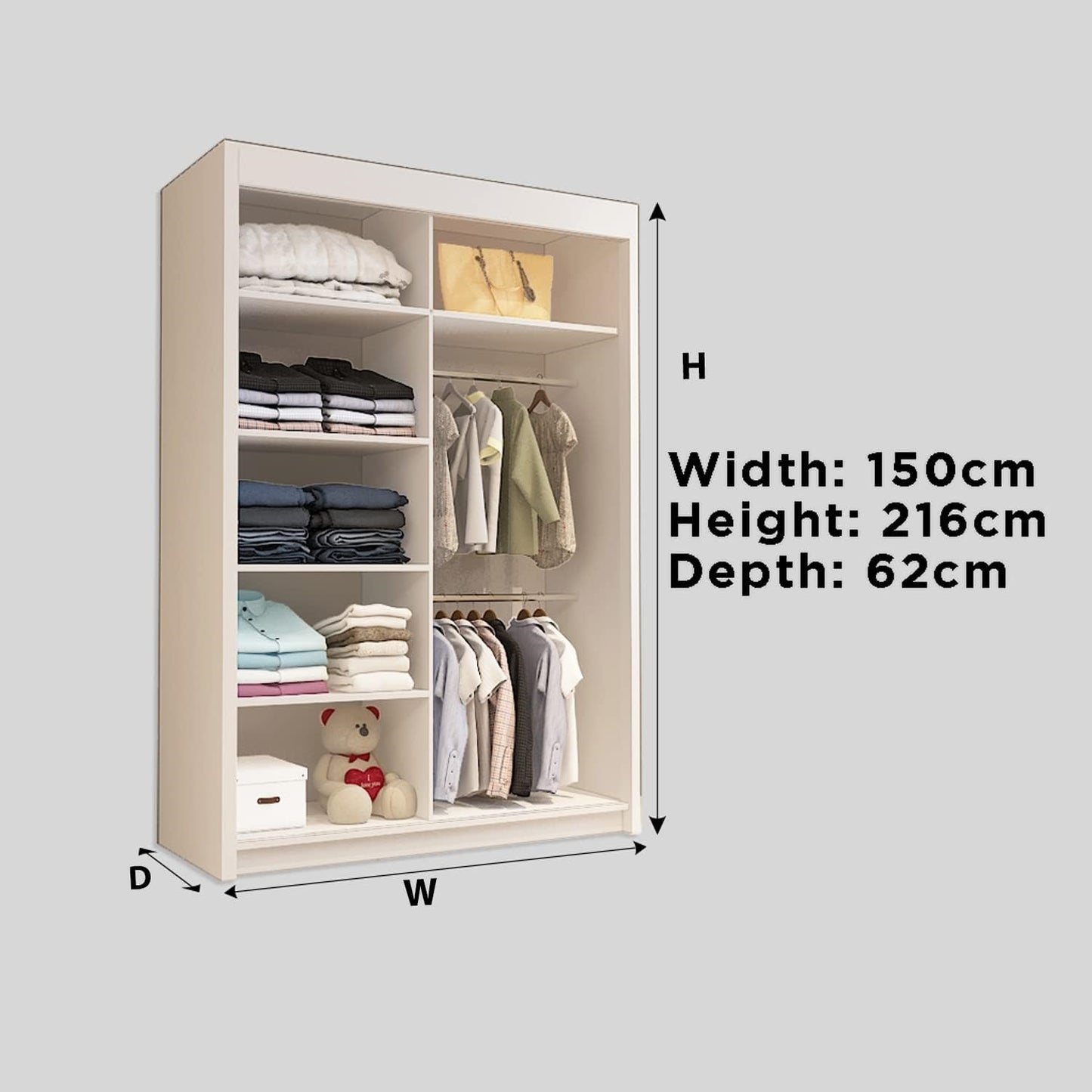 NICOLE WARDROBE - Modern Sliding Door Wardrobe With Hanging Rail For Bedroom by ZIUSA