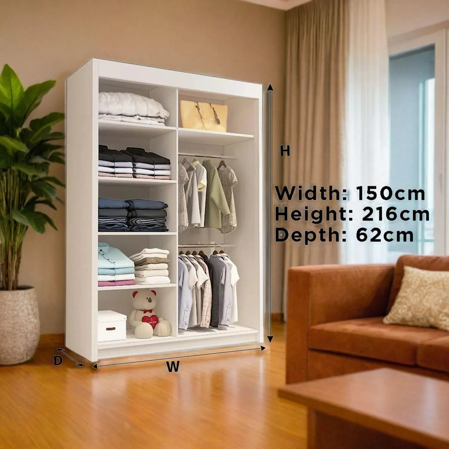 CHICAGO WARDROBE - Double Sliding Door Wardrobe With Hanging Rail by ZIUSA