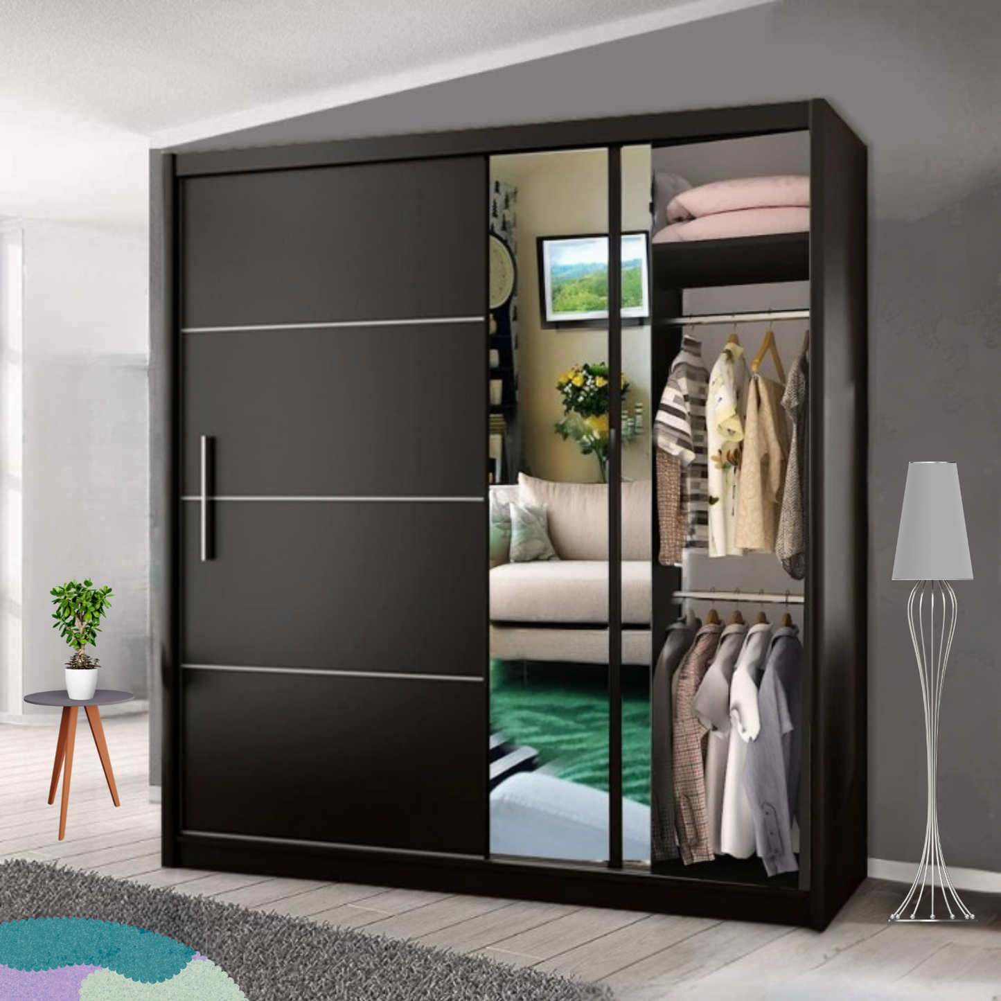 INDIANA WARDROBE - Free Standing Sliding Double Door Wardrobe with Mirror  by ZIUSA