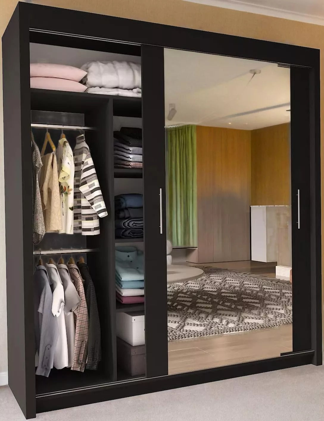 CHICAGO WARDROBE - Double Sliding Door Wardrobe With Hanging Rail by ZIUSA