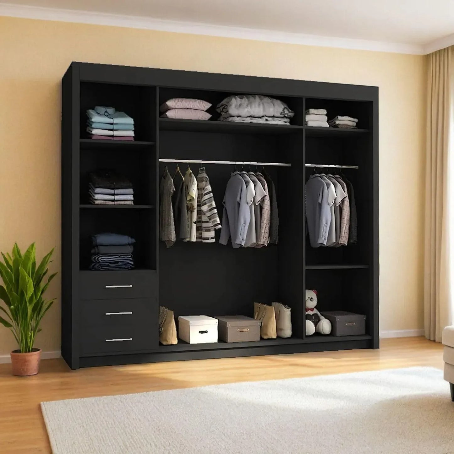 CHICAGO WARDROBE - Double Sliding Door Wardrobe With Hanging Rail by ZIUSA