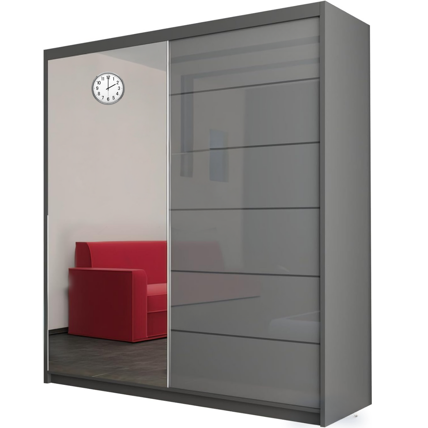 INFINITY WARDROBE - High Gloss Sliding Mirror Door Wardrobe Space Saving Cupboard Bedroom