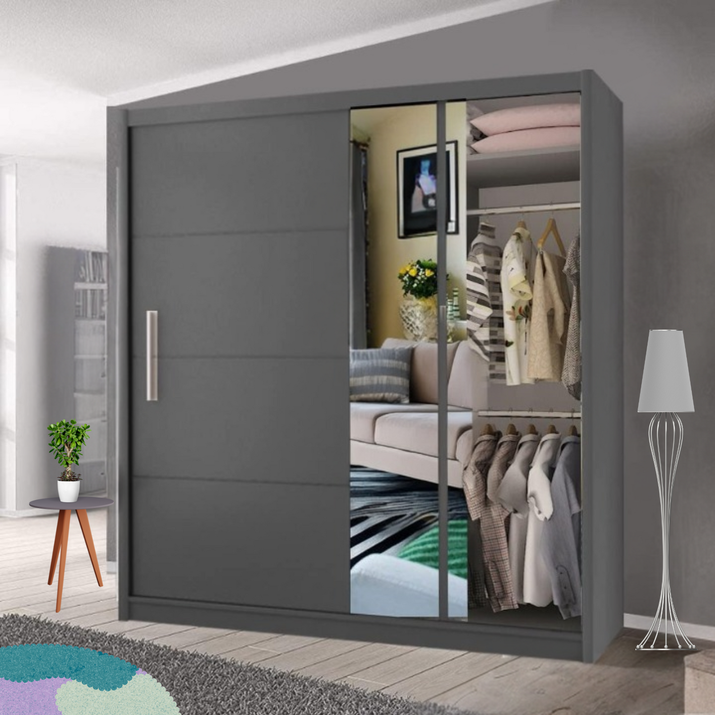 INDIANA WARDROBE - Free Standing Sliding Double Door Wardrobe with Mirror  by ZIUSA