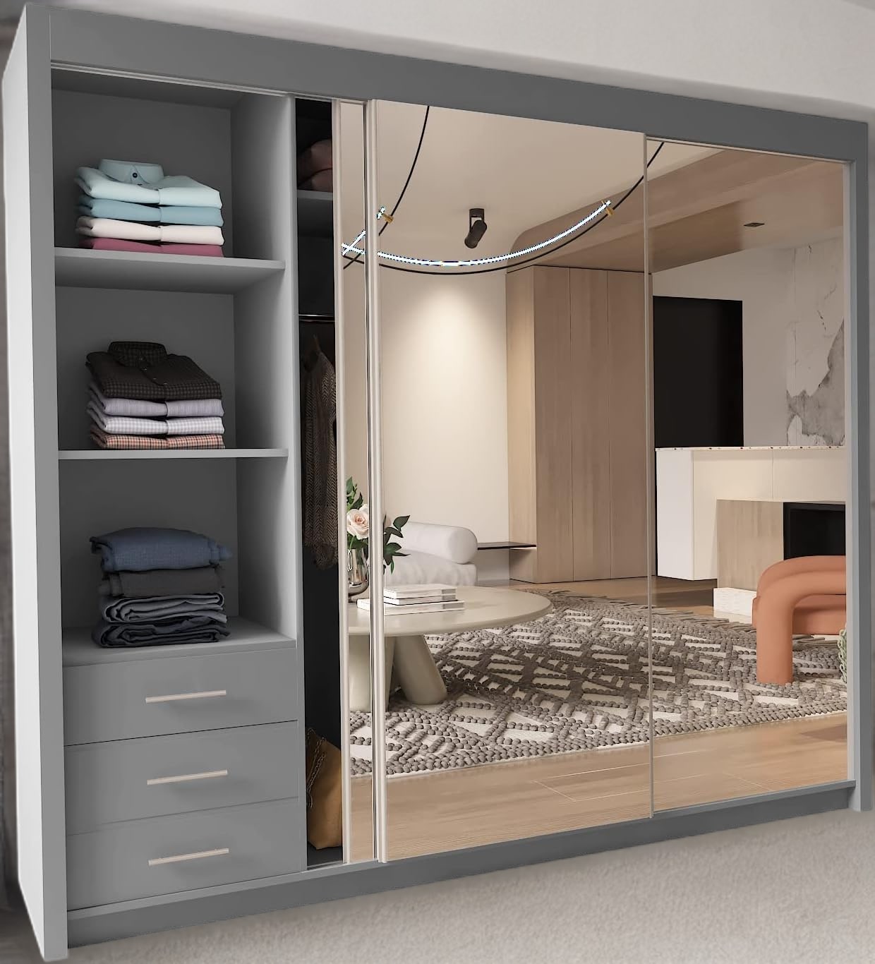 CHICAGO WARDROBE - Double Sliding Door Wardrobe With Hanging Rail by ZIUSA