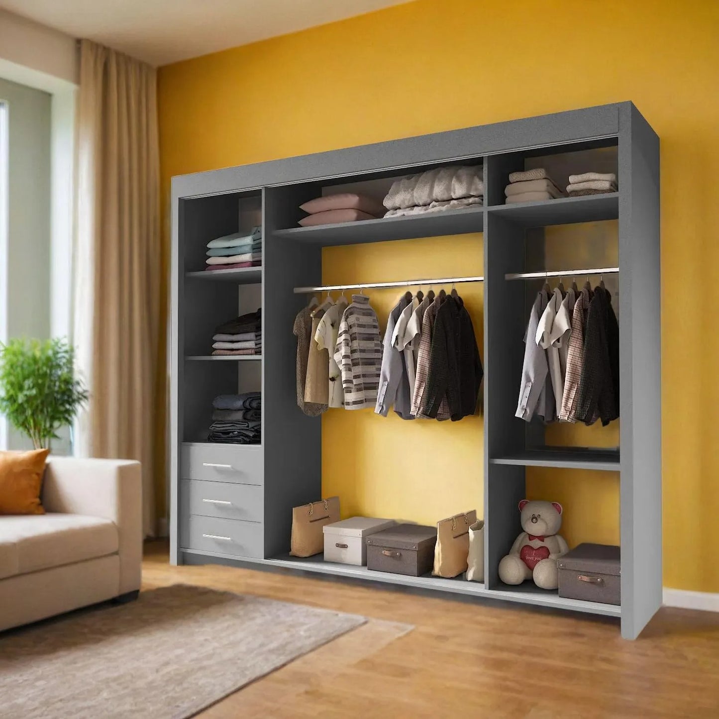 CHICAGO WARDROBE - Double Sliding Door Wardrobe With Hanging Rail by ZIUSA