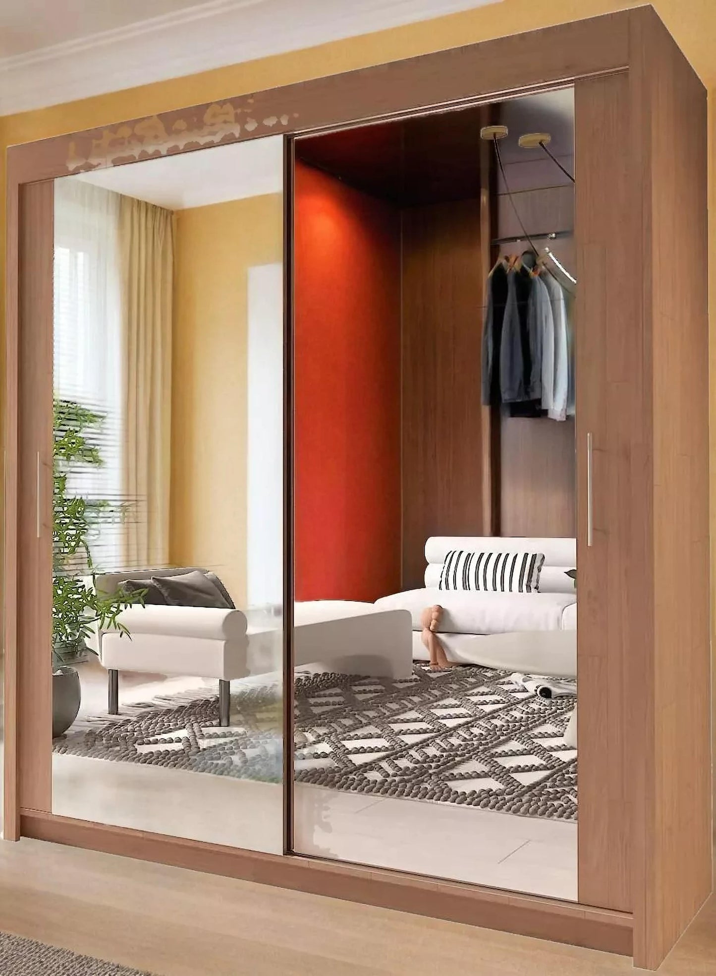 CHICAGO WARDROBE - Double Sliding Door Wardrobe With Hanging Rail by ZIUSA