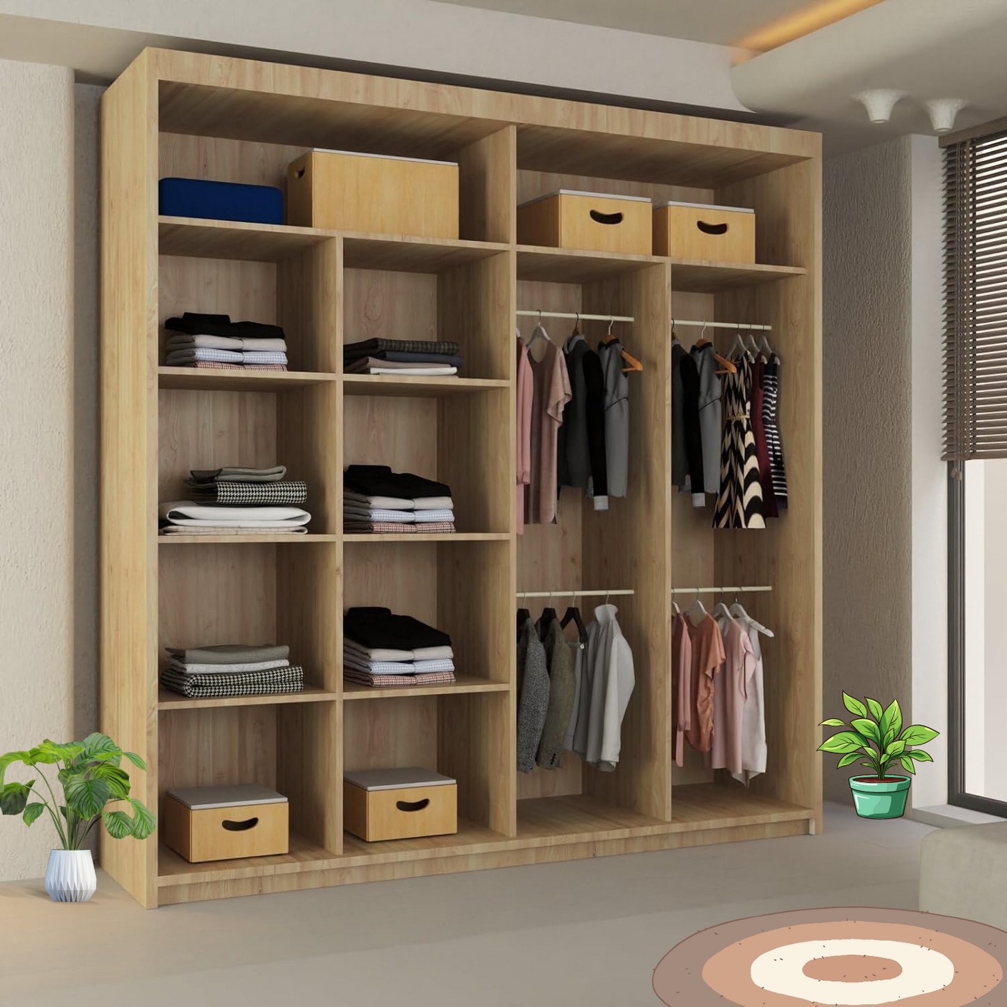 LISBON WARDROBE - Double Door Sliding Mirror Wardrobe with Adjustable Shelves and Rails