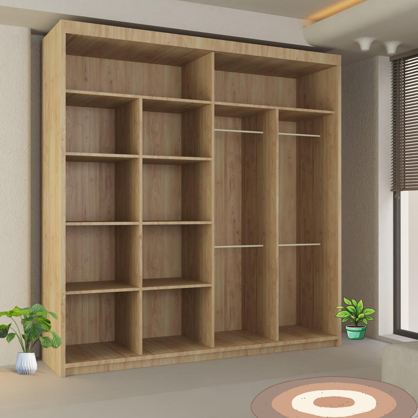 LISBON WARDROBE - Double Door Sliding Mirror Wardrobe with Adjustable Shelves and Rails