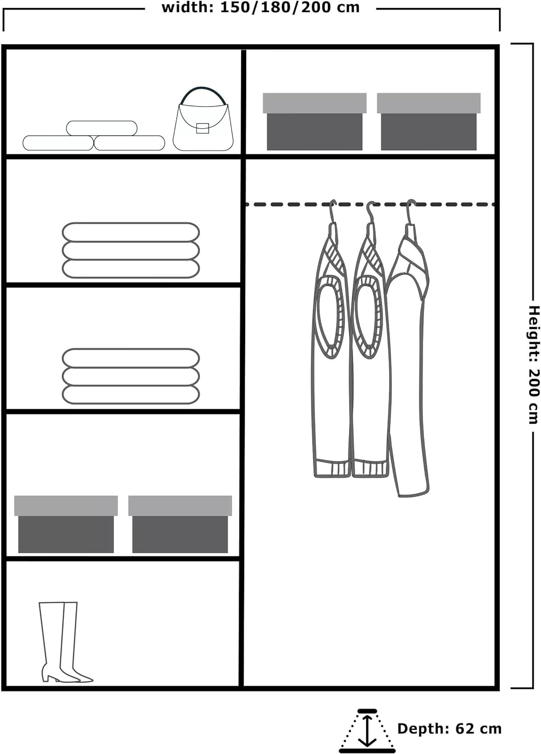 INFINITY WARDROBE - High Gloss Sliding Mirror Door Wardrobe Space Saving Cupboard Bedroom