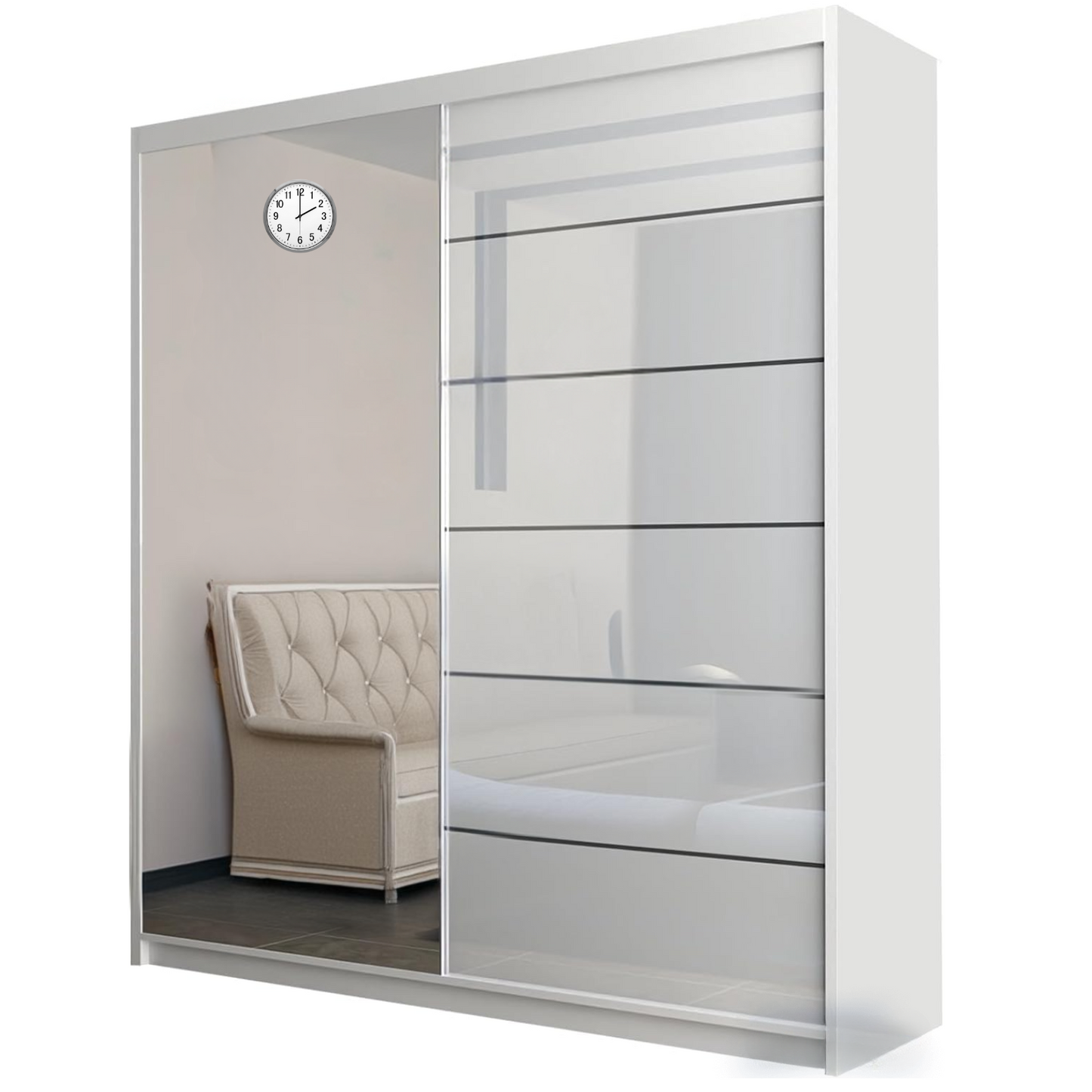 INFINITY WARDROBE - High Gloss Sliding Mirror Door Wardrobe Space Saving Cupboard Bedroom