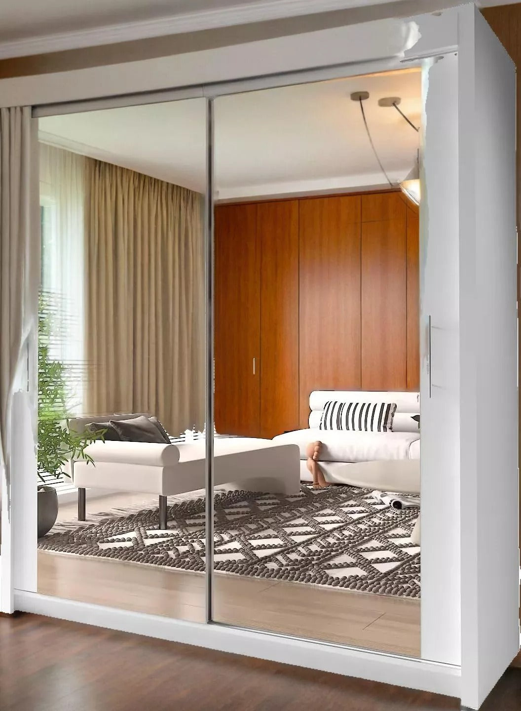 CHICAGO WARDROBE - Double Sliding Door Wardrobe With Hanging Rail by ZIUSA