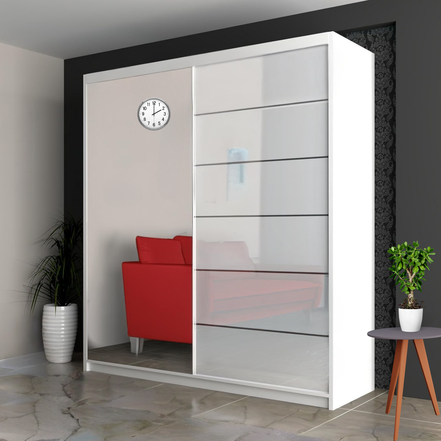 INFINITY WARDROBE - High Gloss Sliding Mirror Door Wardrobe Space Saving Cupboard Bedroom