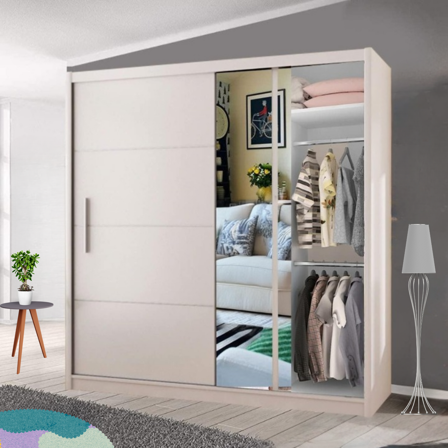 INDIANA WARDROBE - Free Standing Sliding Double Door Wardrobe with Mirror  by ZIUSA