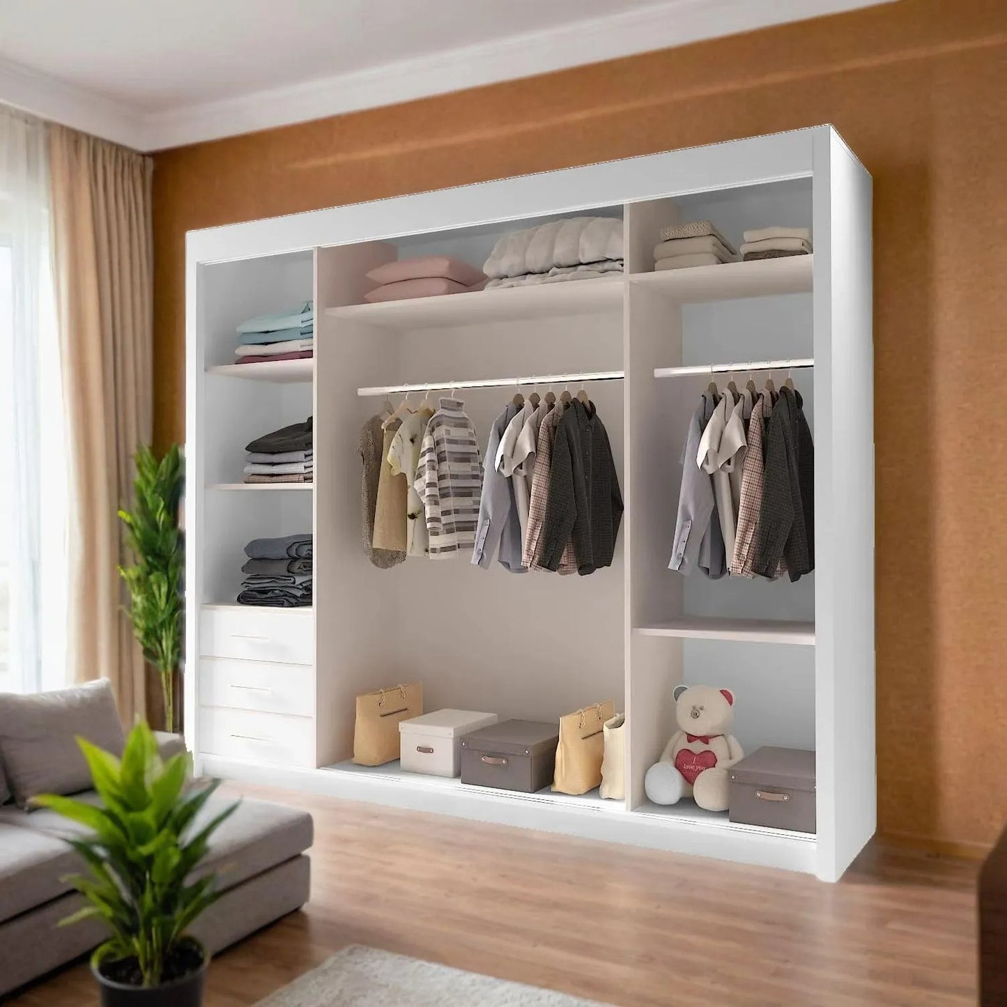 CHICAGO WARDROBE - Double Sliding Door Wardrobe With Hanging Rail by ZIUSA